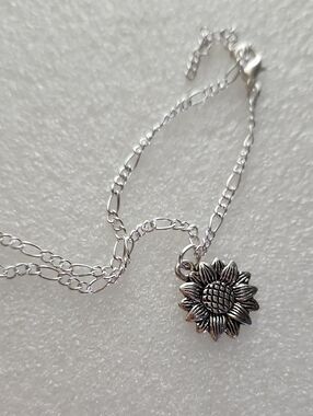 Hand Crafted Silver Sunflower Charm Bracelet/ Anklet